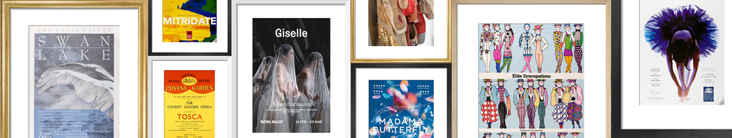 collection of framed custom prints of productions from the Royal Ballet and Opera