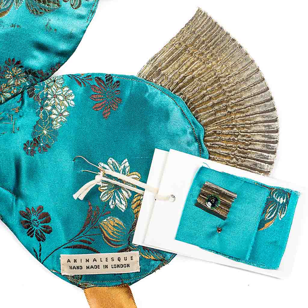 Inside Handmade Blue Satin Peacock Headdress