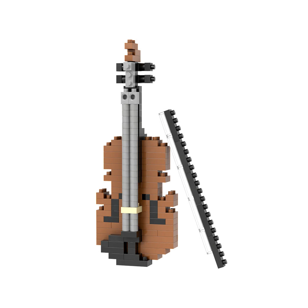 model violin made of interlocking bricks on a white background