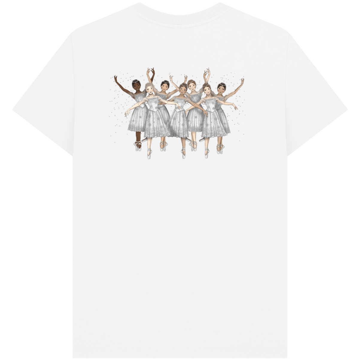 Back view of the Snowflakes on back of the Sugar Plum Fairy Custom T-shirt