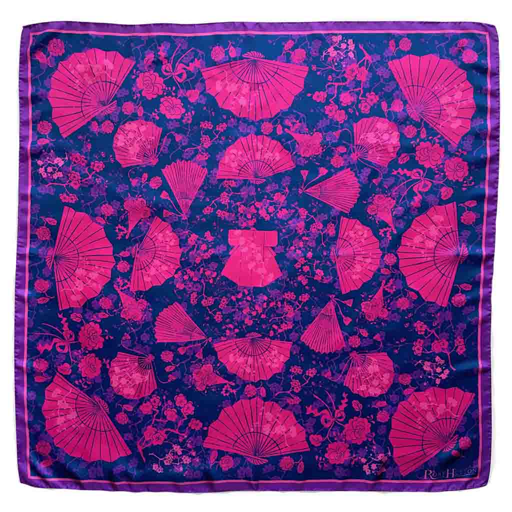 Madama Butterfly Silk Scarf Navy/Pink