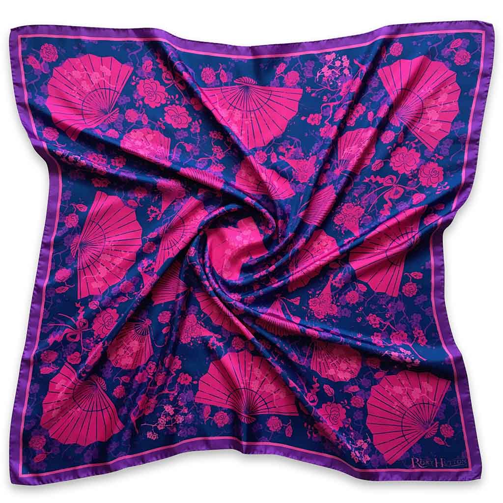 Madama Butterfly Silk Scarf Navy/Pink