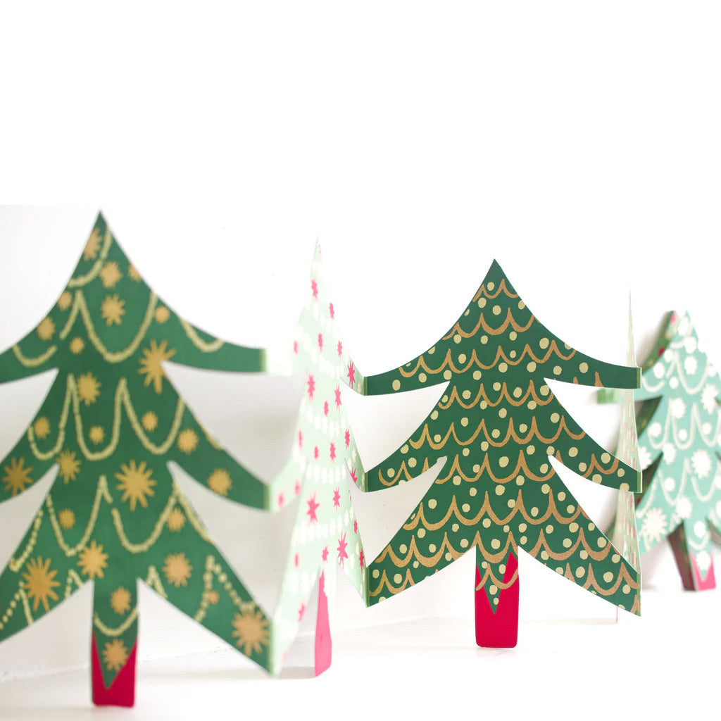 Paper Christmas tree garland on a white background