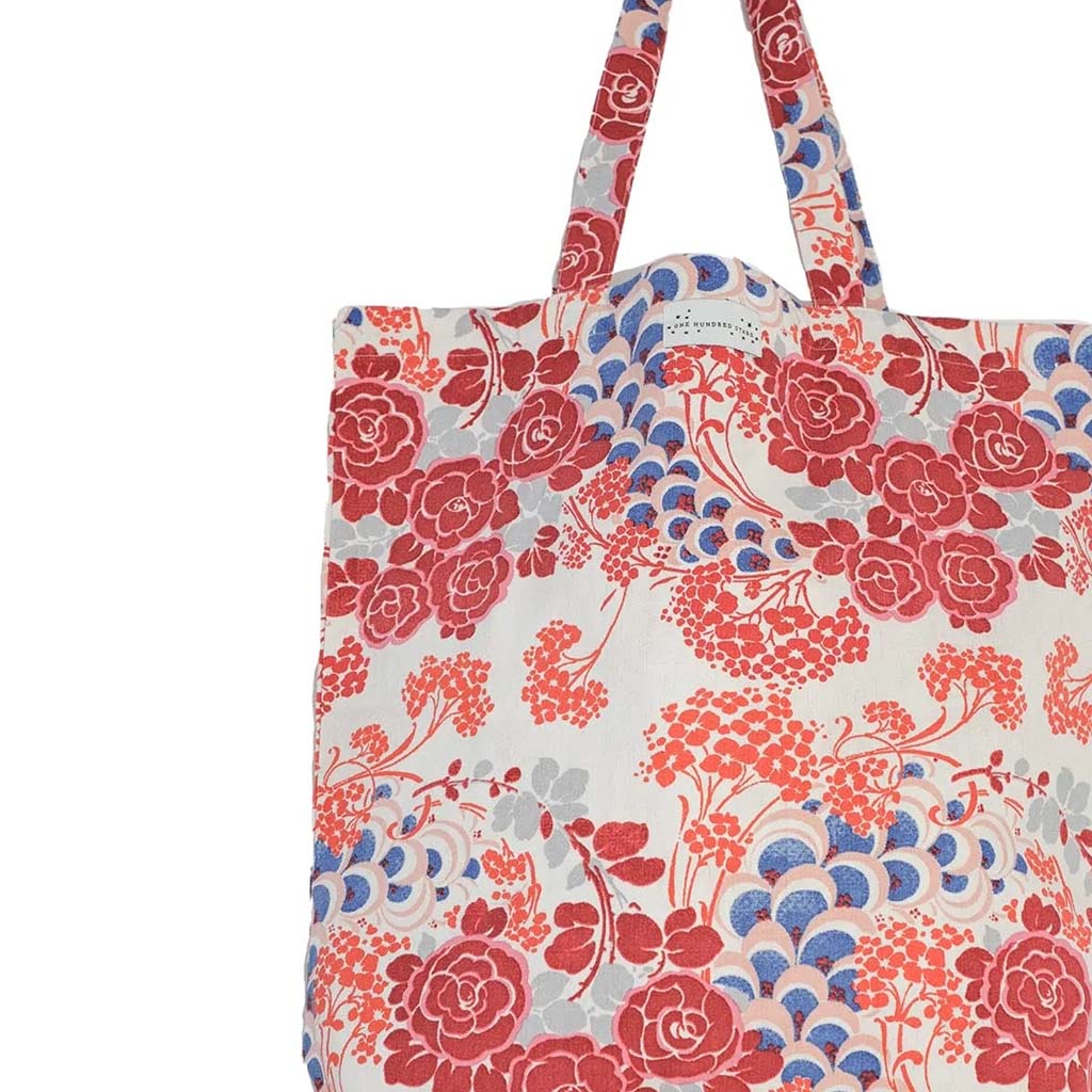 Floral patterned tote bag on a white background