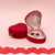 Red Love Heart Jewellery Box open showing pink lining with white hearts