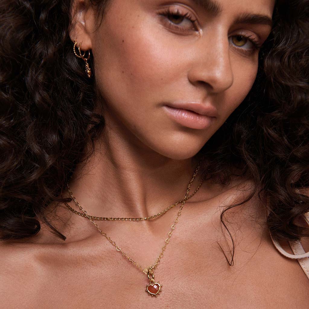 Red Heart Charm Necklace on model