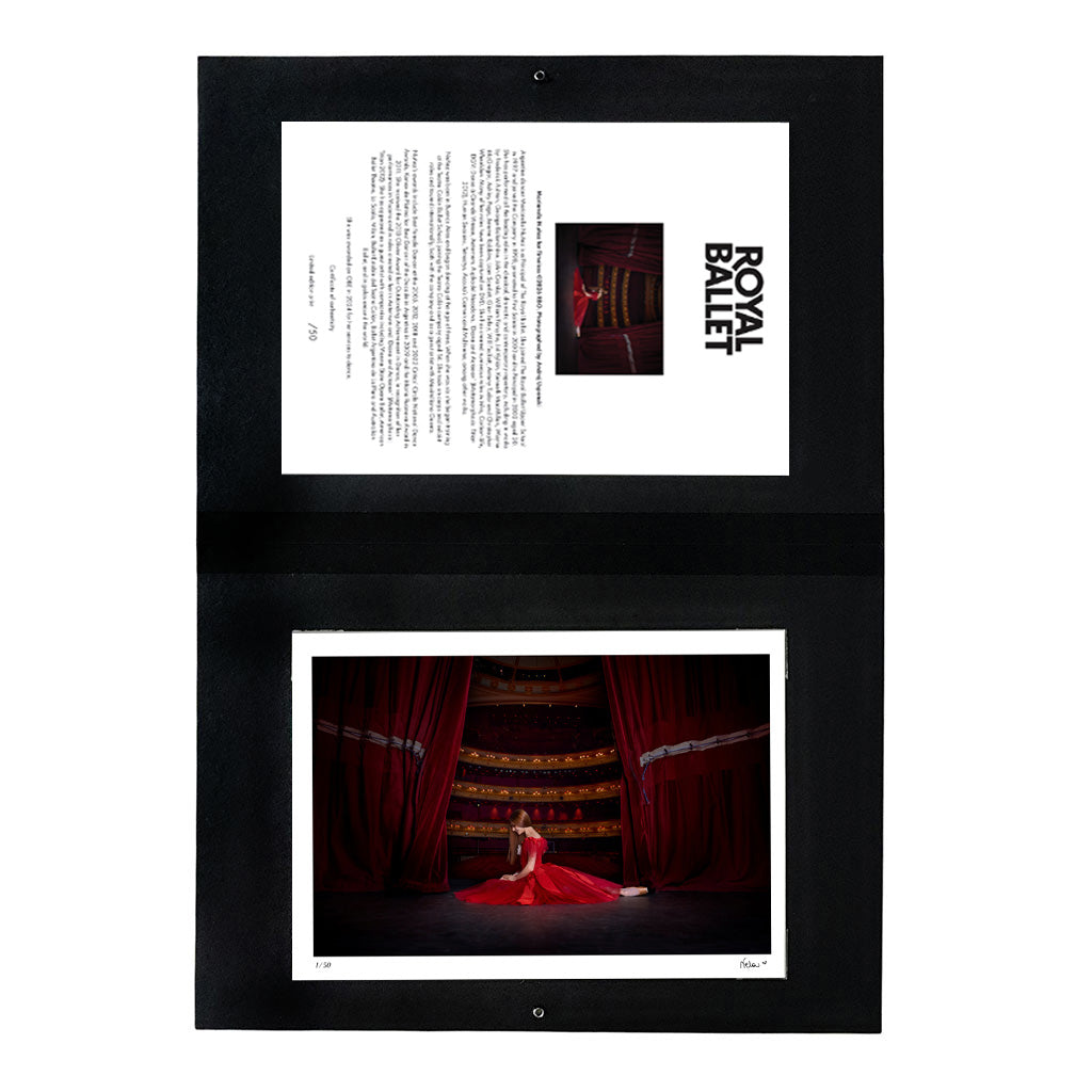 Signed photograph of Marianela Nunez inside Black Portfolio with certificate