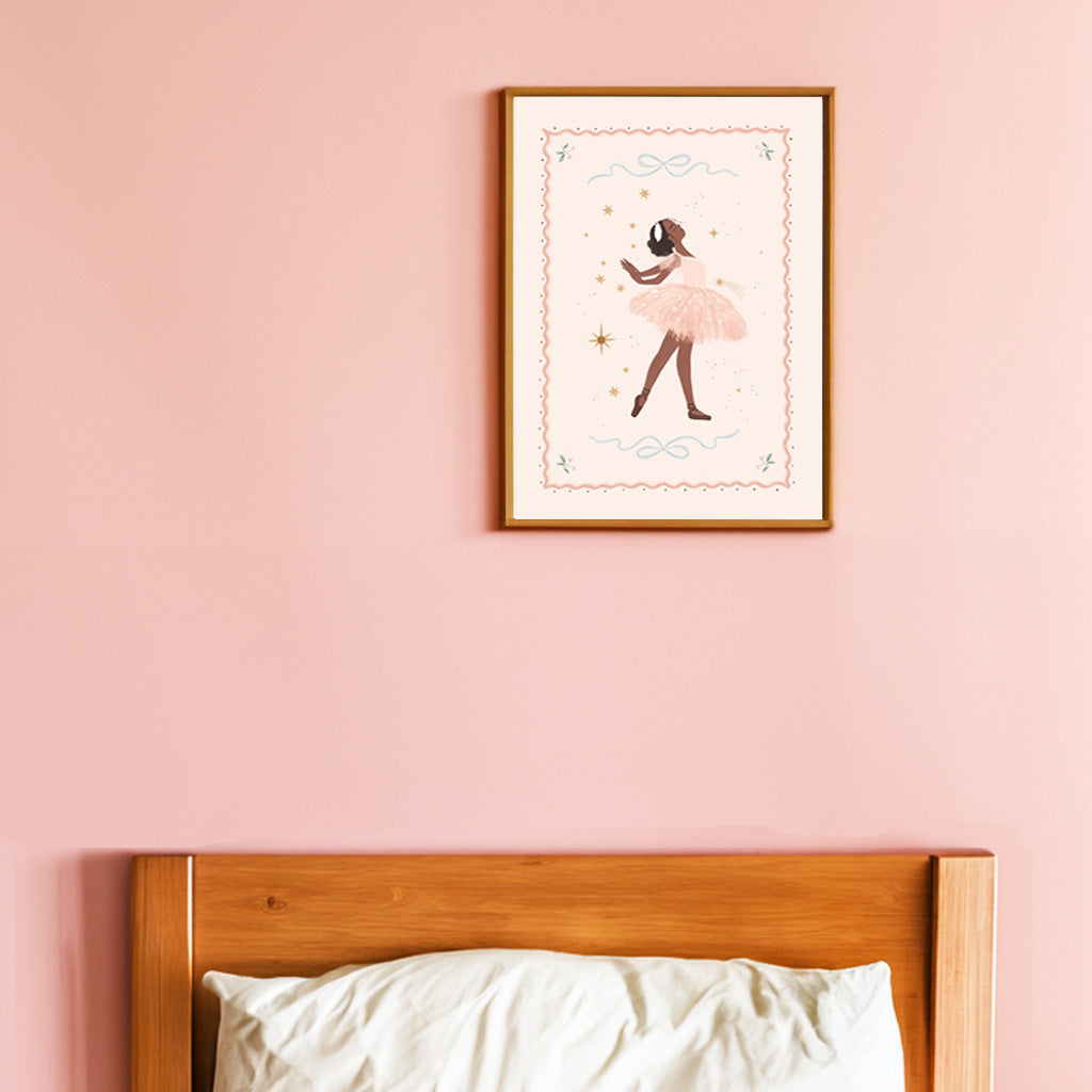 Maria Ballerina Print framed on a childs bedroom wall