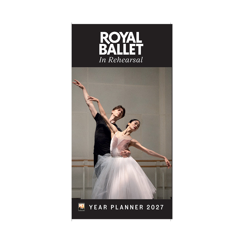 Front cover of the Year Planner 2027 with two dancers and text 'Royal Ballet In Rehearsal' on a white background