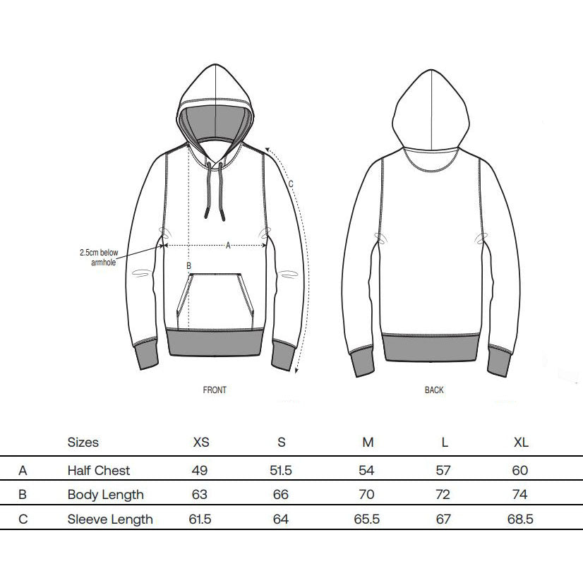 Royal Ballet and Opera Black Hoodie size chart