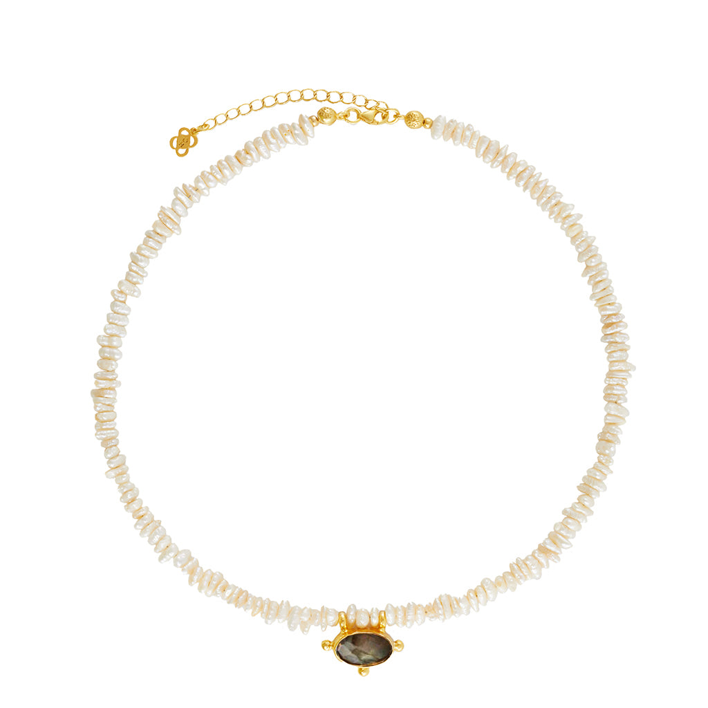 Pearl and Ladradorite Necklace