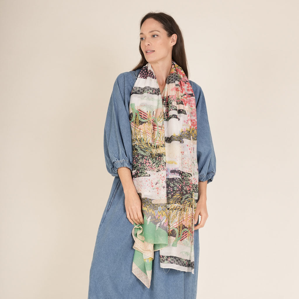 model wearing Spring White Scarf