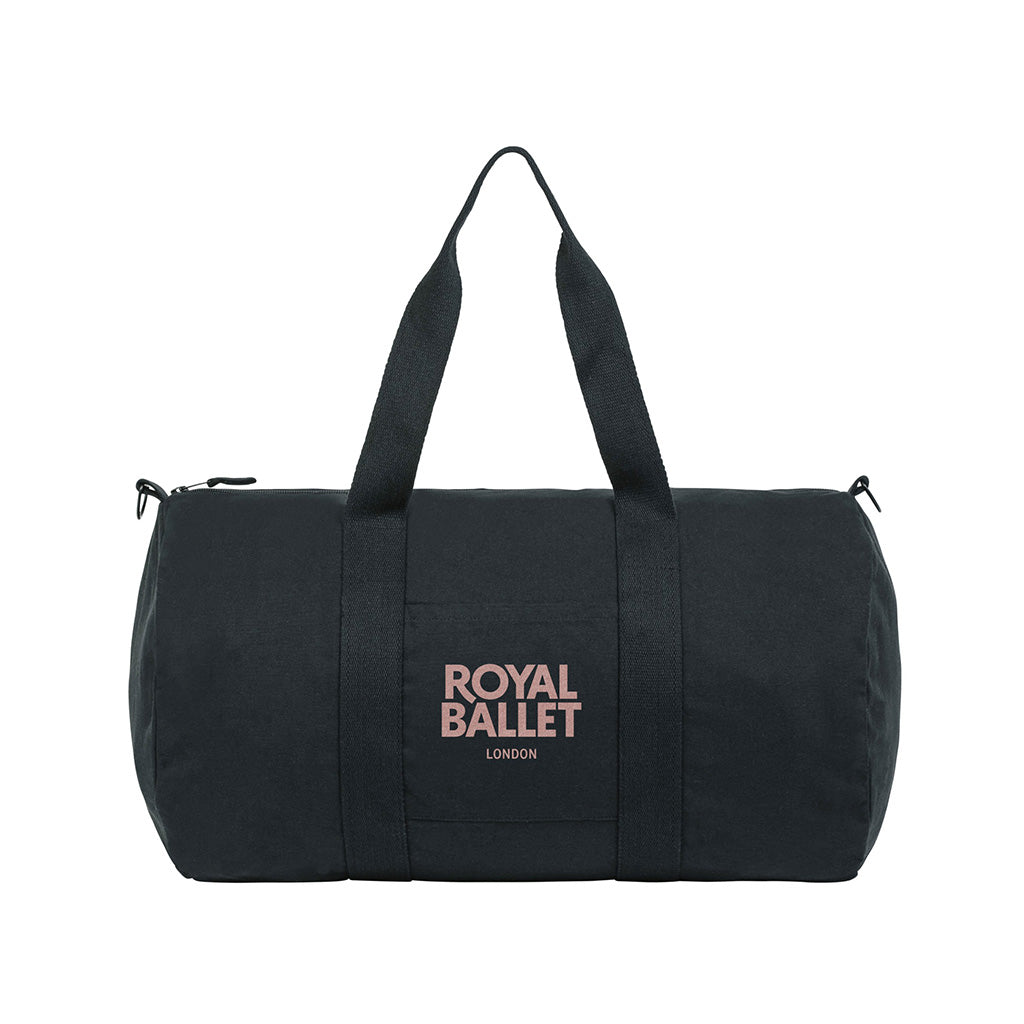 the Royal Ballet London black training bag on a white background
