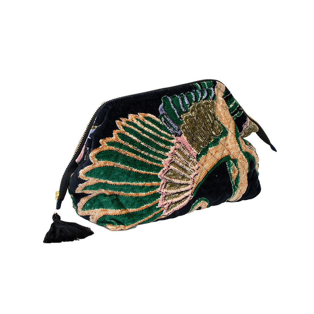 Black velvet patterned pouch with tassel