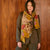 Gold scarf with colourful floral design on a white background