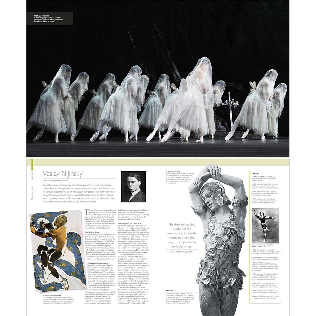 Book titled 'Ballet: The Definitive Illustrated Story' with a ballerina's legs, pointe shoes and tutu on the cover.