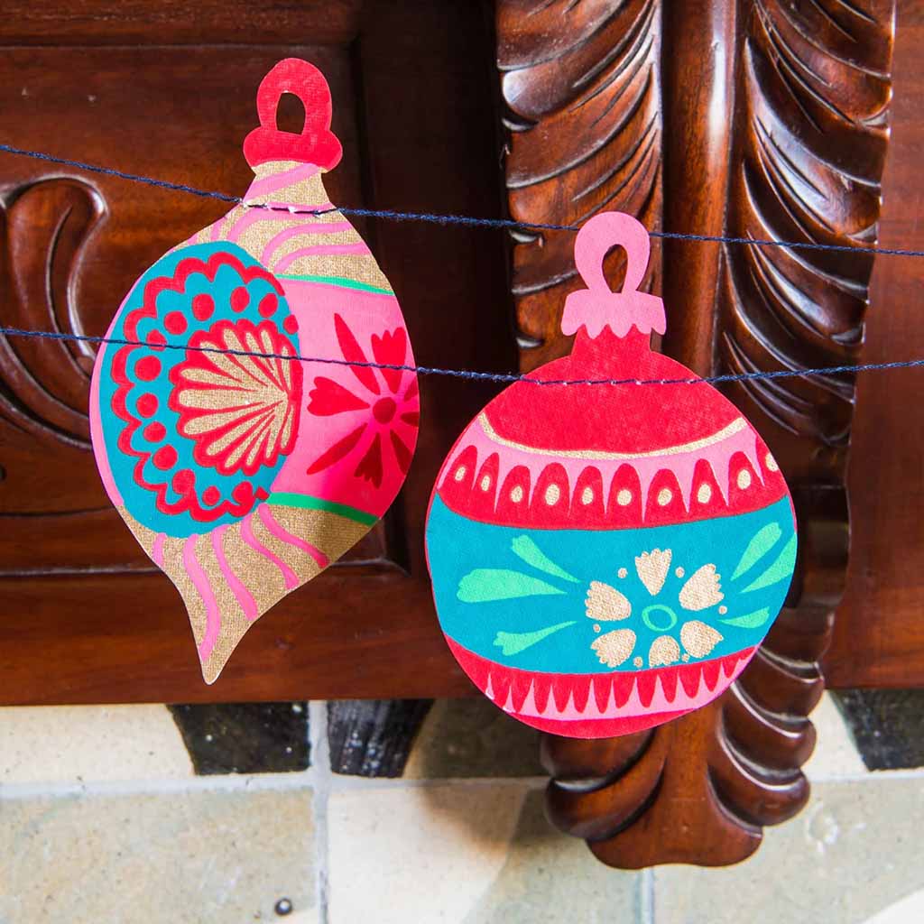 paper bauble garland with ten vintage glass-inspired ornaments