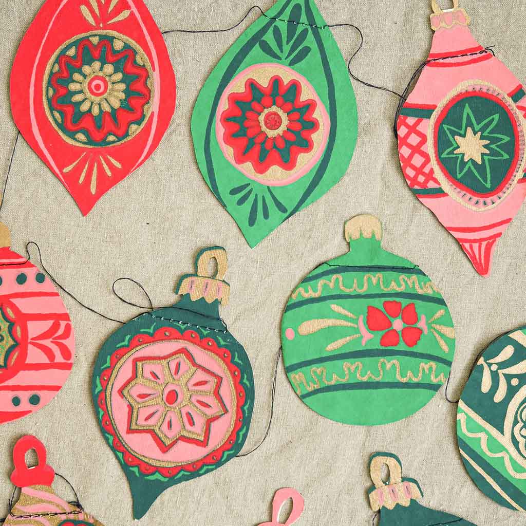 paper bauble garland with vintage glass-inspired ornaments