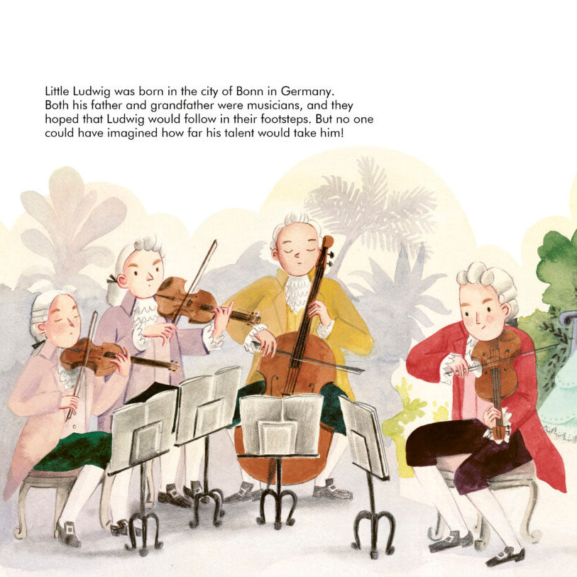 Book cover of 'Ludwig Van Beethoven' from 'Little People, BIG DREAMS' series with illustration of a Beethoven with an ear horn.