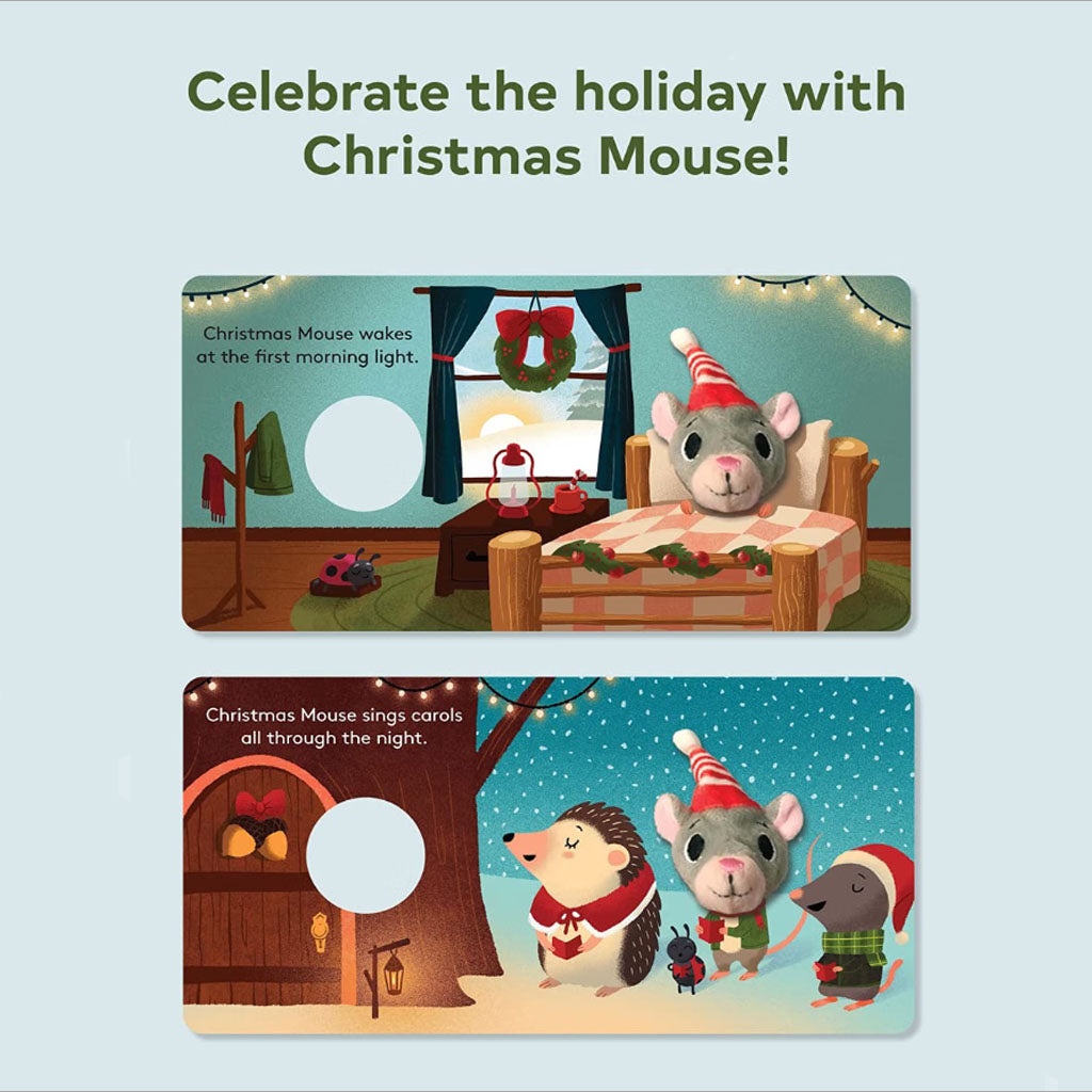 pages inside the mouse finger puppet Christmas board back childrens book