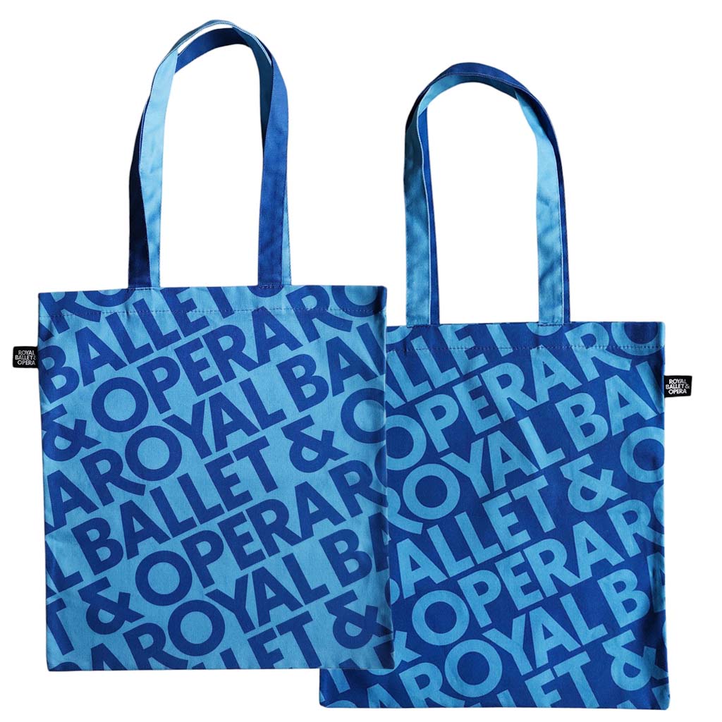 RBO Blue tote bag front and back view with &#39;Ballet &amp; Opera Royal&#39; text on a white background