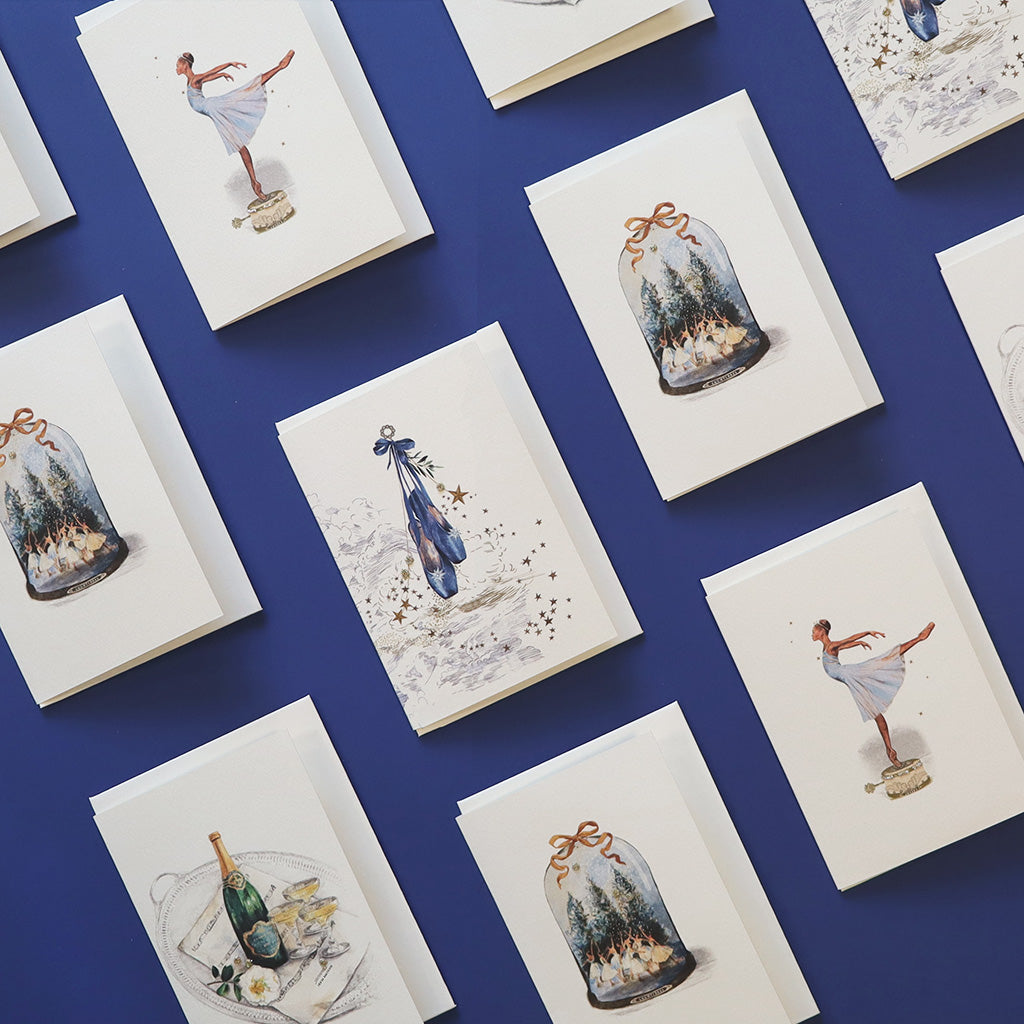 selection of greetings cards featuring ballet illustrations by Elena Deshmukh
