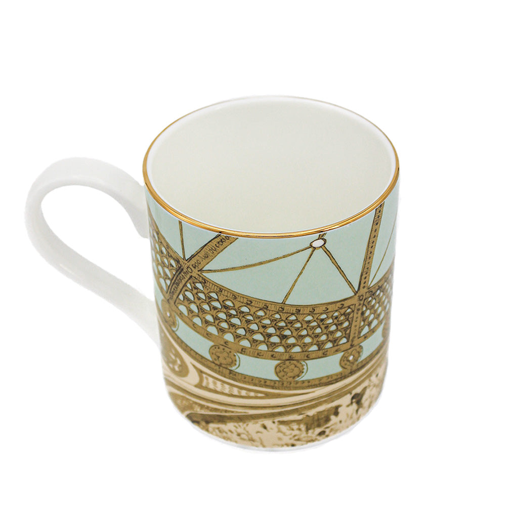 Mug with architectural ceiling design on a white background