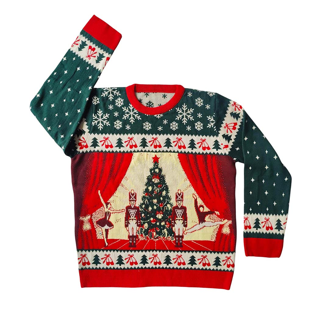 RBO Christmas-themed jumper with festive ballet design on a white background
