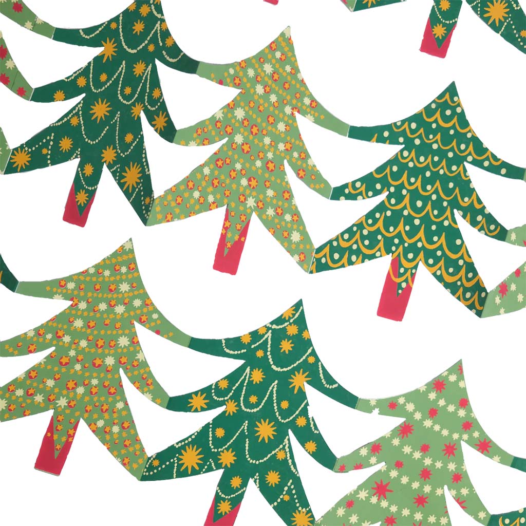 Paper Christmas tree garland on a white background