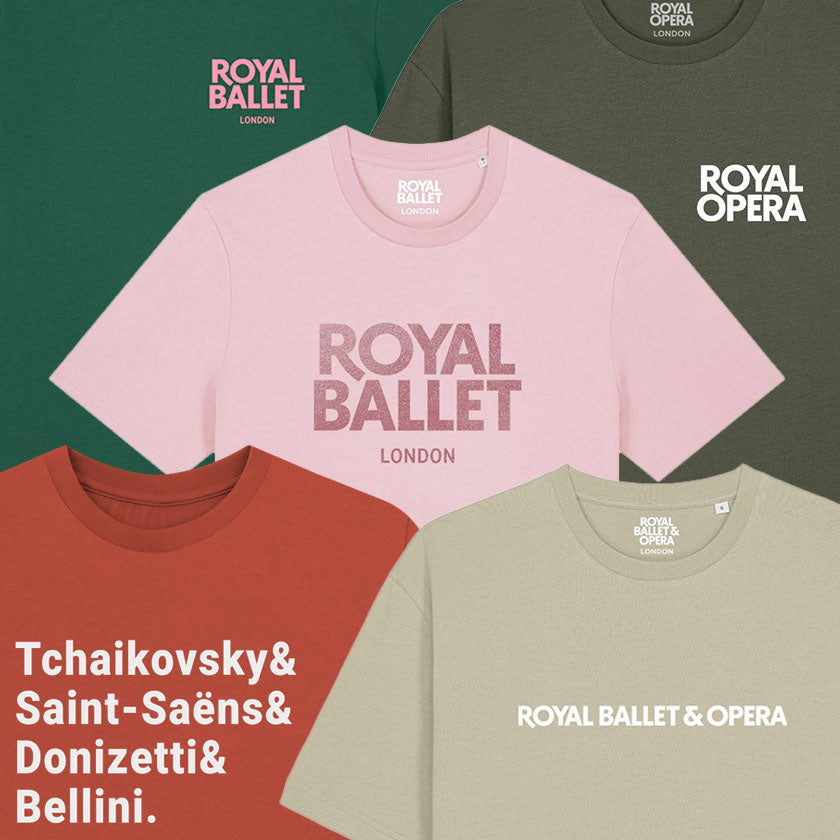 A selection of Royal Ballet and Opera T-shirts