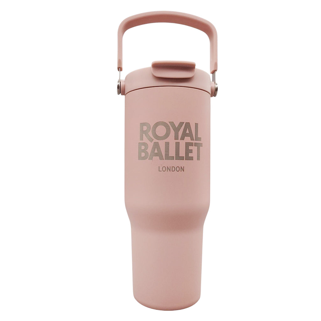 Blush Pink Carry Cup with handle and silver text ROYAL BALLET LONDON on a white background