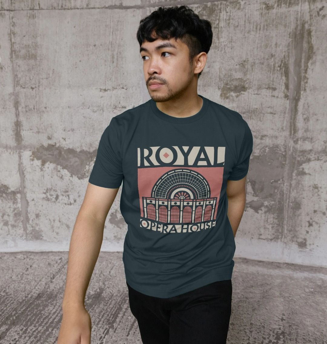 Model in Royal opera House t-shirt in blue