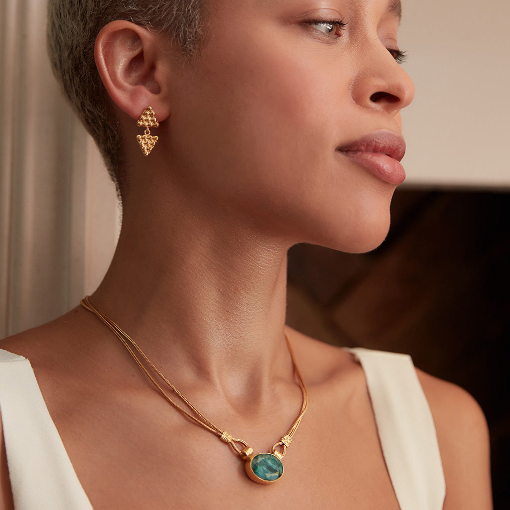 Model wearing Daphne Emerald Earrings