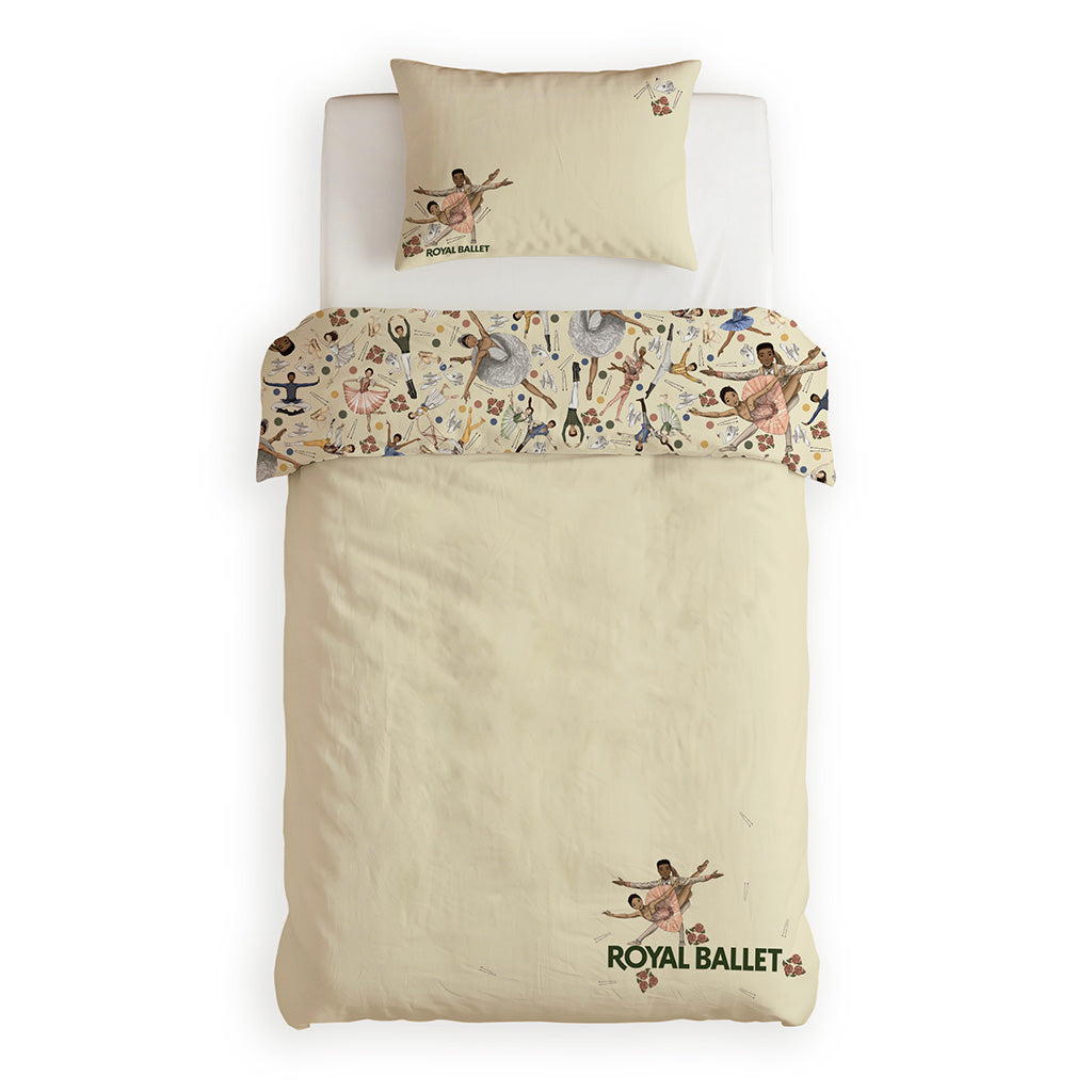 Light yellow Royal Ballet Duvet and pillow case with illustrations