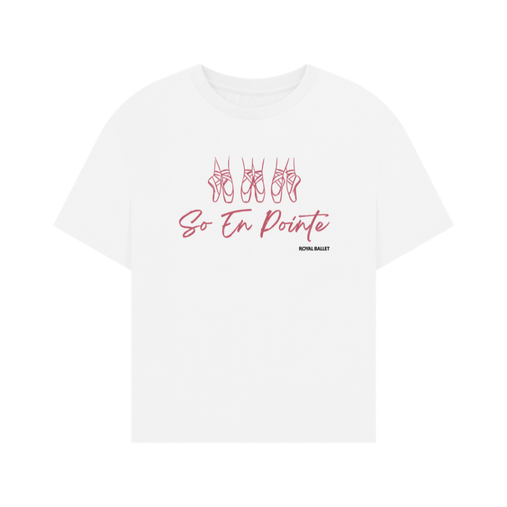 White Printed T-shirt pink text &#39;So en pointe Royal Ballet&#39;