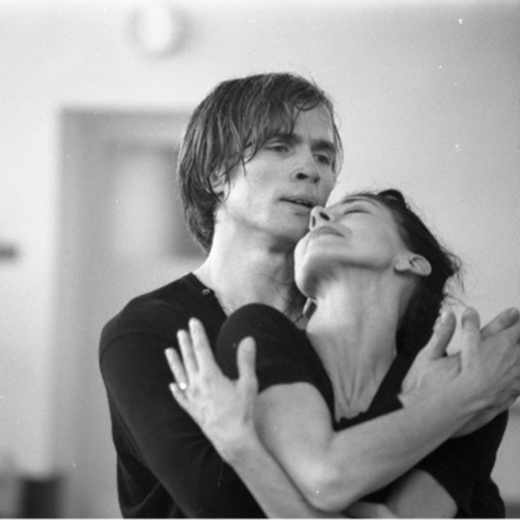 Print of dancers Margot Fonteyn and Rudolf Nureyev in rehearsal on  a white background