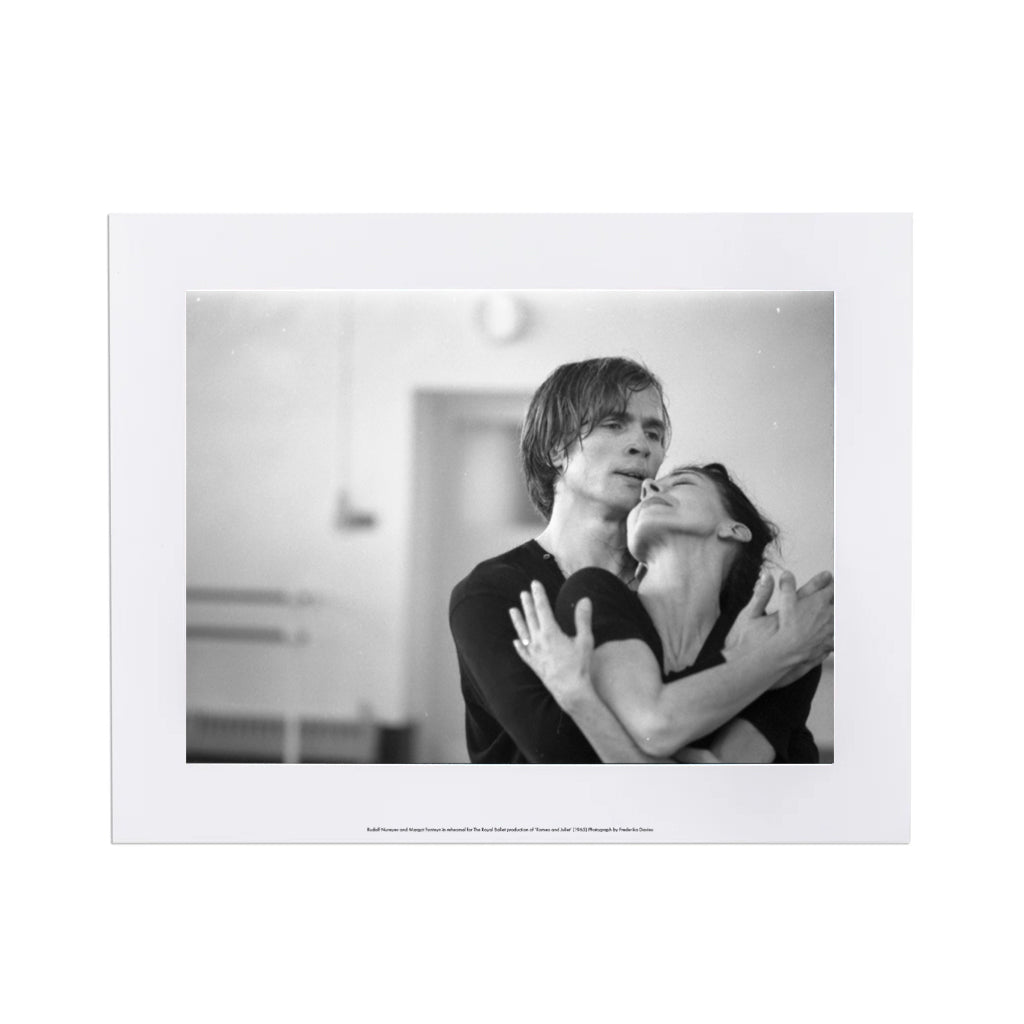 Print of dancers Margot Fonteyn and Rudolf Nureyev in rehearsal on  a white background