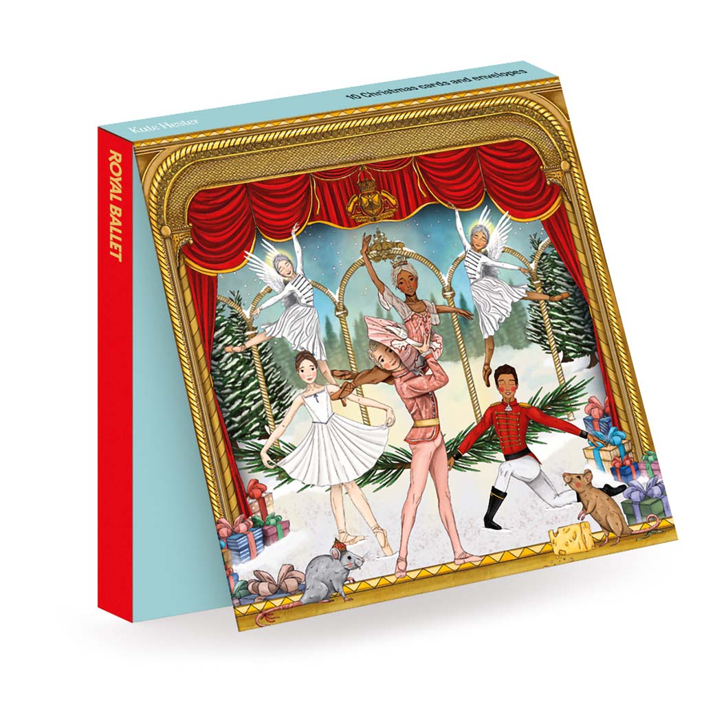 Pack of Royal Ballet Nutcracker themed cards with illustrated dancers and characters on a white background.