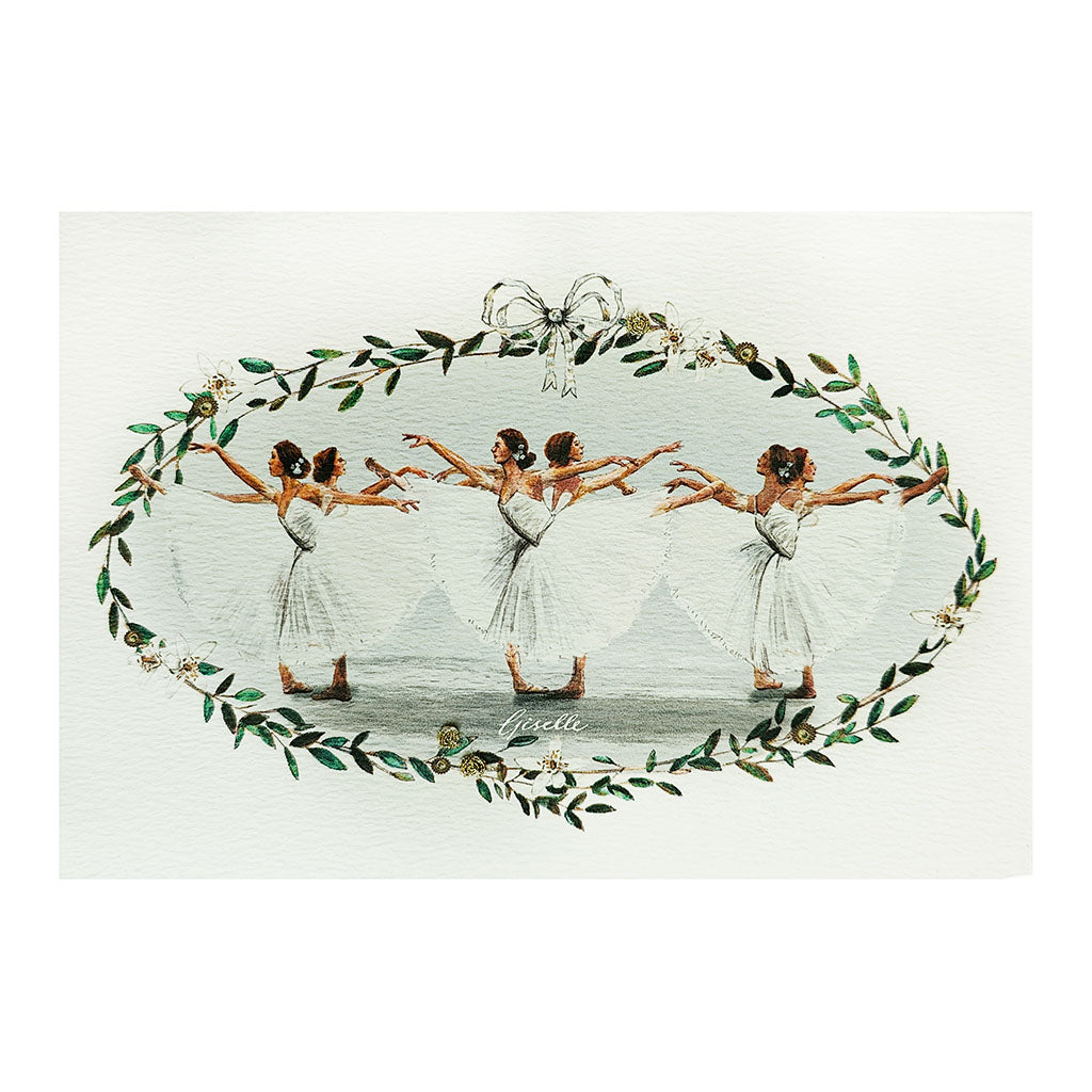 Greeting card with an illustration of the corps de ballet in Giselle on a white background