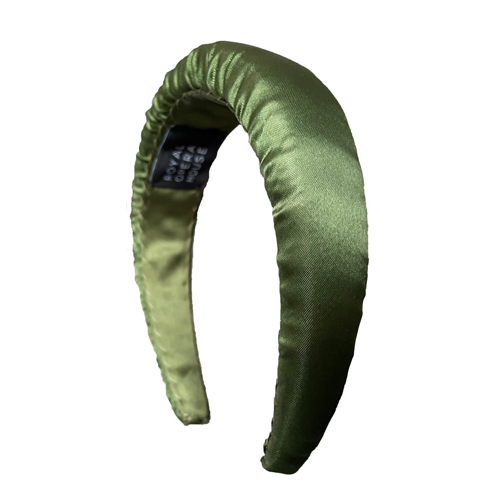 olive green costume fabric padded headband on a white background