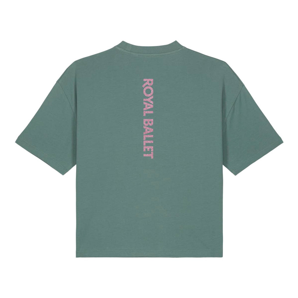 Green t-shirt with 'Royal Ballet' text on the back against a white background