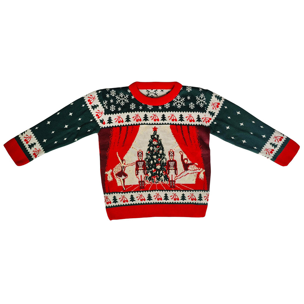 RBO Christmas-themed children&#39;s jumper with festive Nutcracker design on a white background