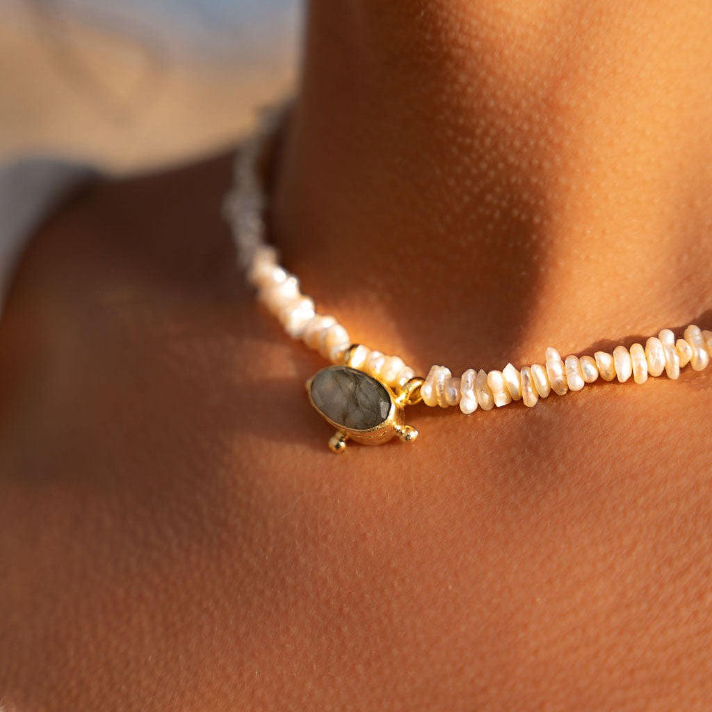 Pearl and Ladradorite Necklace