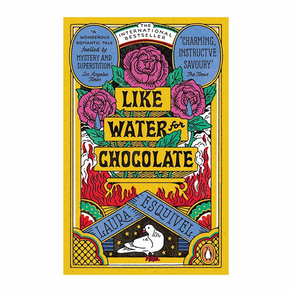 Cover for the book Like Water for Chocolate with pink roses on a yellow cover