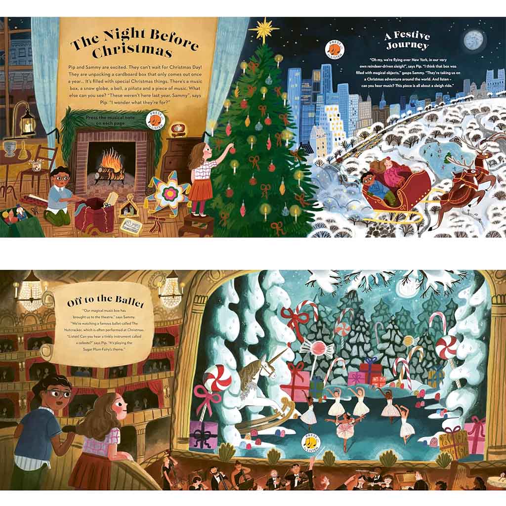 bright festive book cover for Listen to the Music at Christmas
