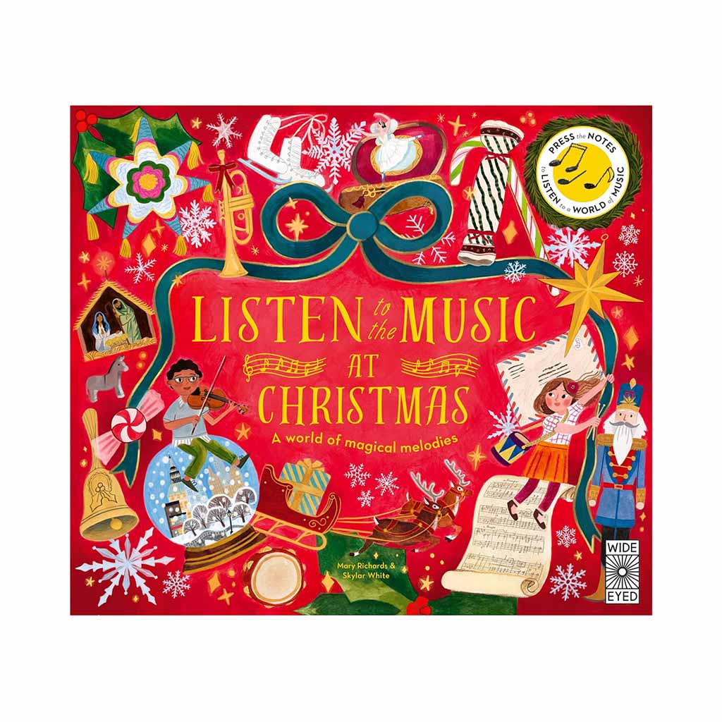 bright festive book cover for Listen to the Music at Christmas