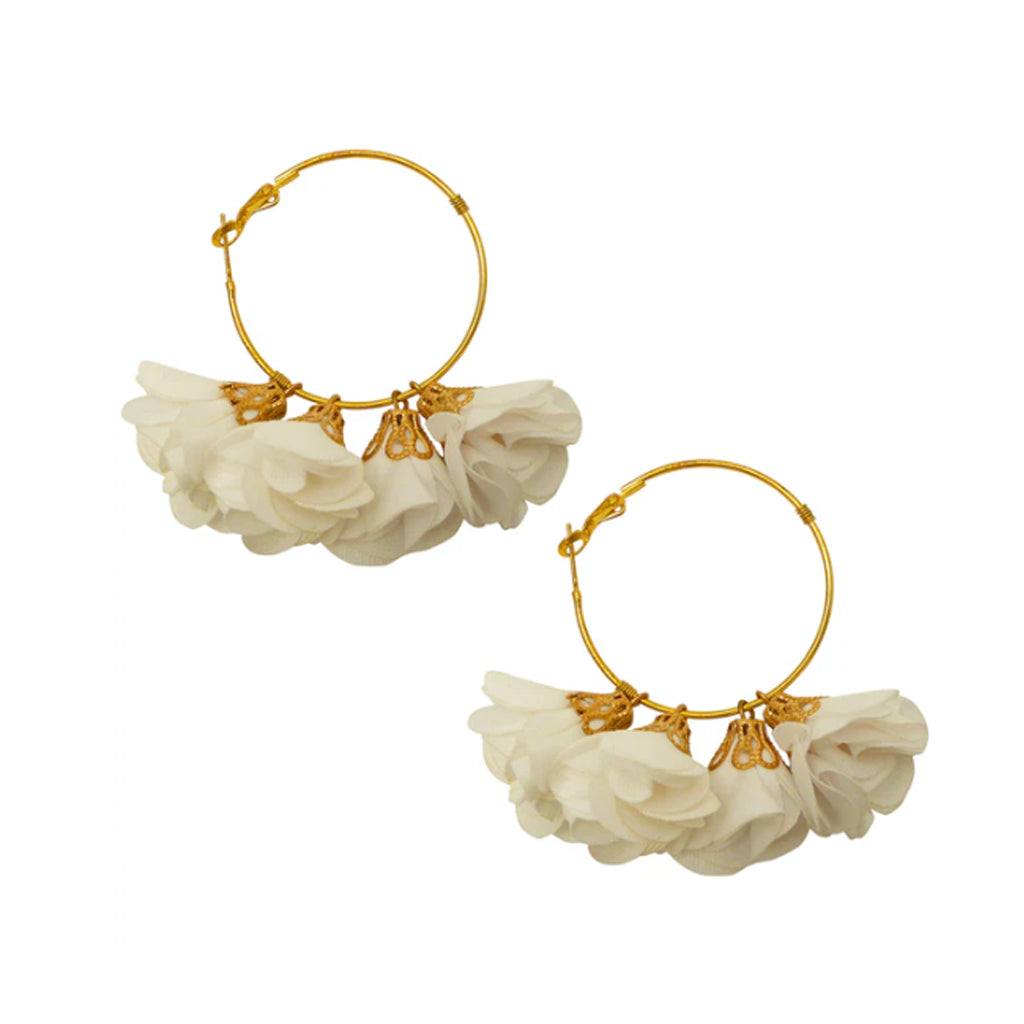 hopped earrings with white flower detail 