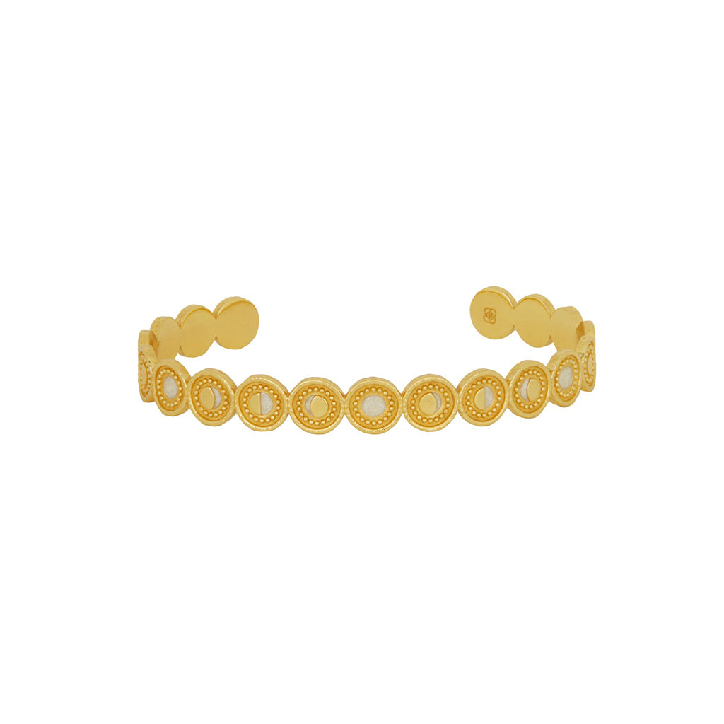 Moon Phases Bangle in gold plated brass on a white background