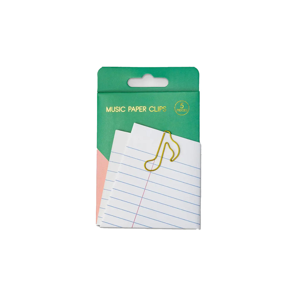 Pack of 5 music paper clips with green packaging on a white background