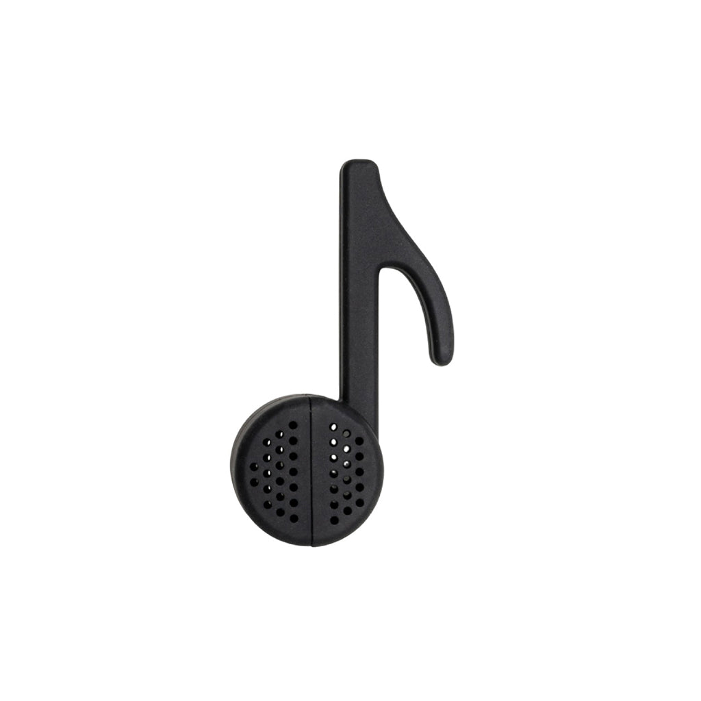 musical note black silicone tea infuser on a white background